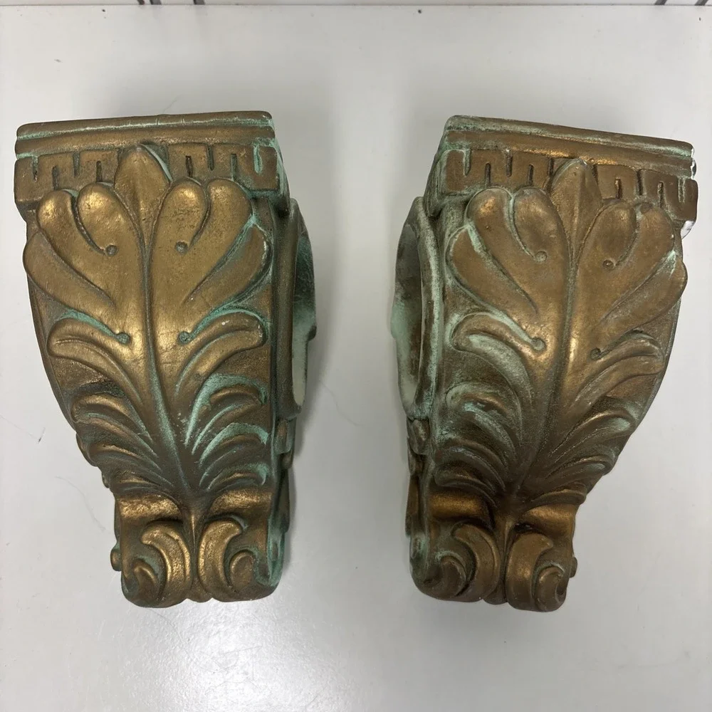 VTG Drapery Sconce Curtain Rod Holders Corbels Gold‎ Hollywood Regency Set of 2